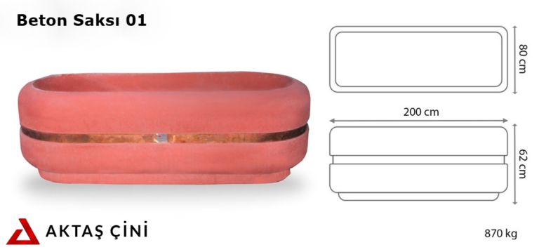 Büyük Oval Beton Saksı Kırmızı 200x80x62 cm
