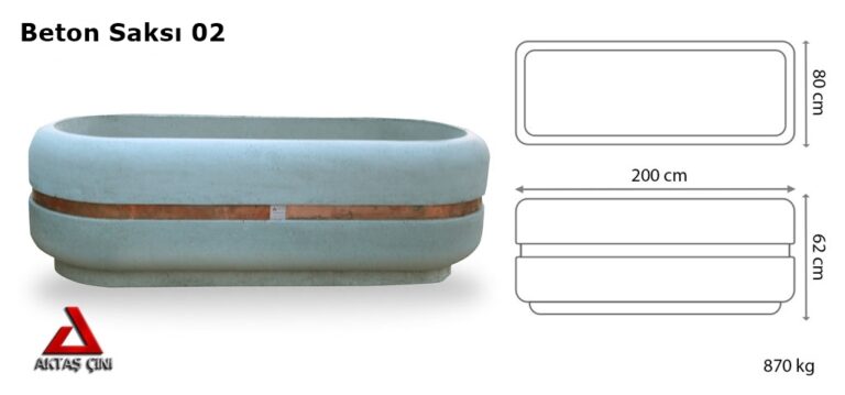 Büyük Oval Beton Saksı Gri 200x80x62 cm