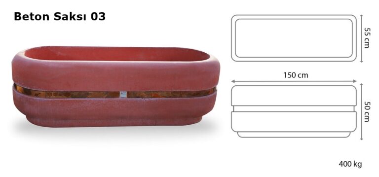 Oval Beton Saksı Kırmızı 150x50x55 cm