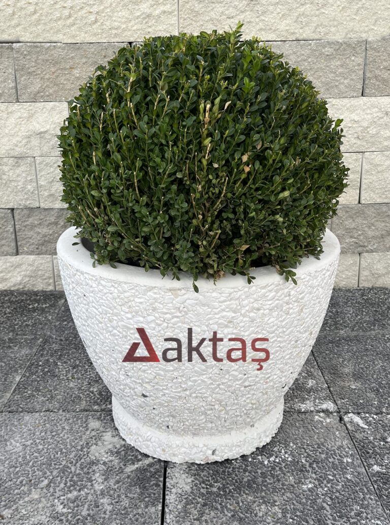 Beyaz Dolomit Yuvarlak Saksı 60x60x44 cm