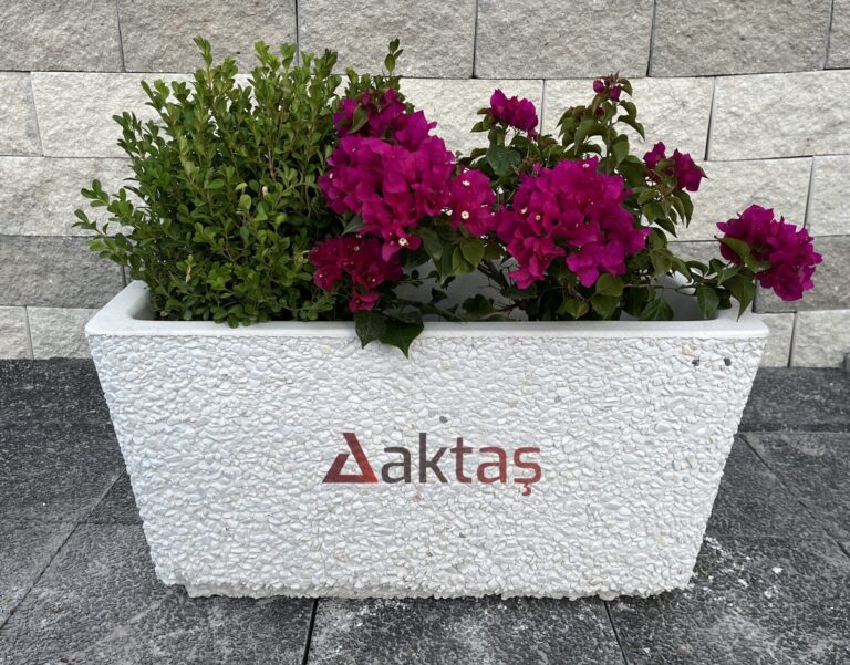 Beyaz Dolomit Dikdörtgen Saksı 80x40x44 cm