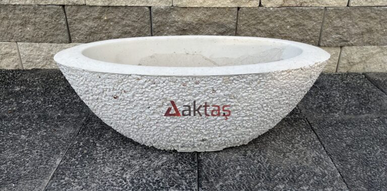 Beyaz Dolomit Küçük Kayık Saksı 80x30x30 cm