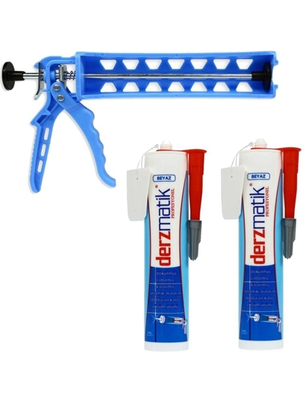 Derzmatik Profesyonel 450 gr beyaz derz dolgusu ve uygulama tabancası seti.